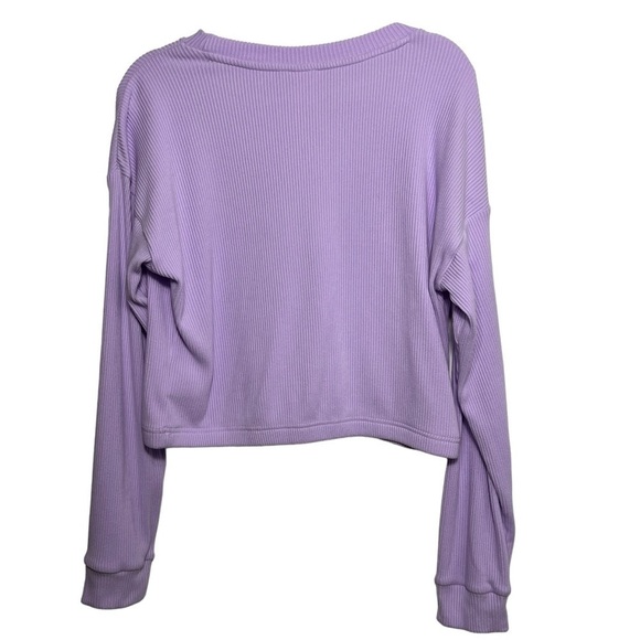 No Boundaries Cropped Crew Long Sleeve Ribbed Lavender Womens Size XL - Picture 2 of 5